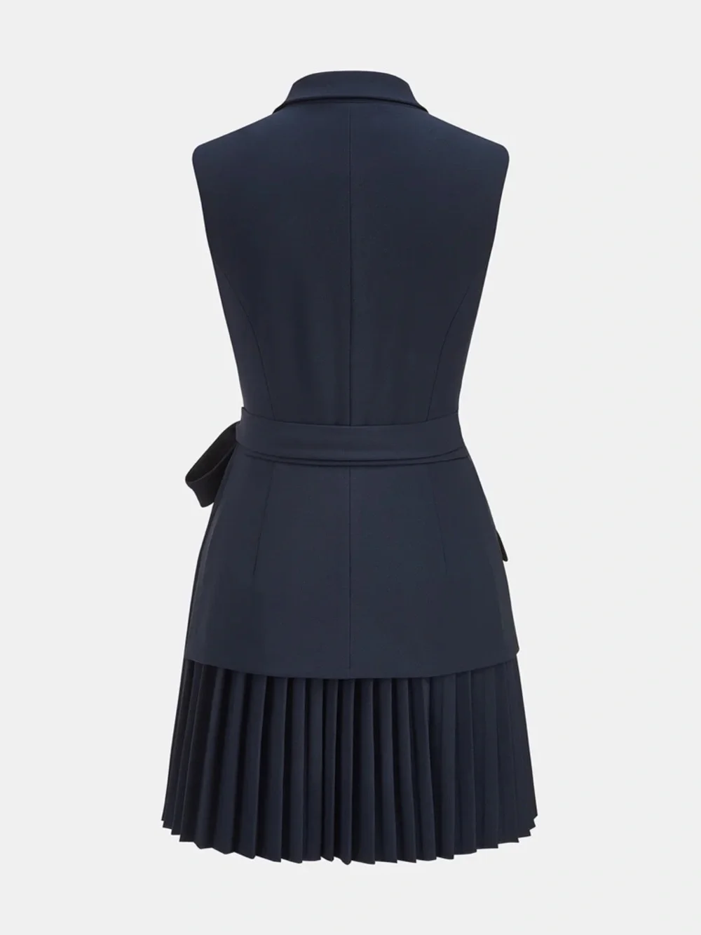 Commense Belted Navy Pleated Blazer Dress - Picture 3 of 8